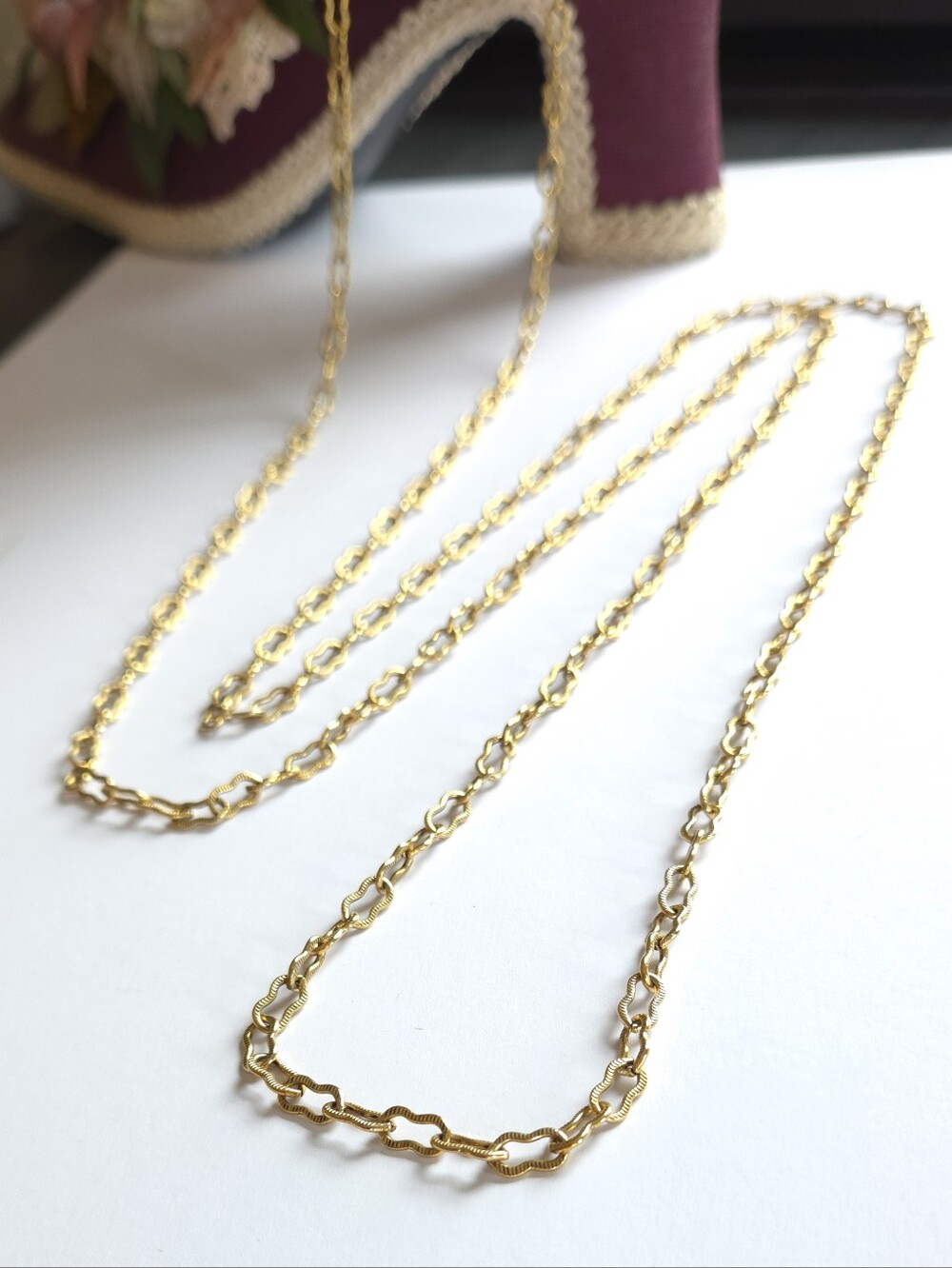 Vintage Mr. WE Gold Plated Textured Paper Clip Chain Linked Necklace 60" Long